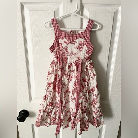 Girls White & Red gingham Floral Sundress By Chelsea’s Corner Size 5 - Picture 2 of 6